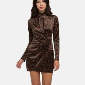 Black Halo Printed Briar Leopard Velvet Mini Dress Olive